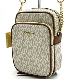 Michael Kors Jet Set Travel Medium Logo Crossbody Bag Vanilla/Brown